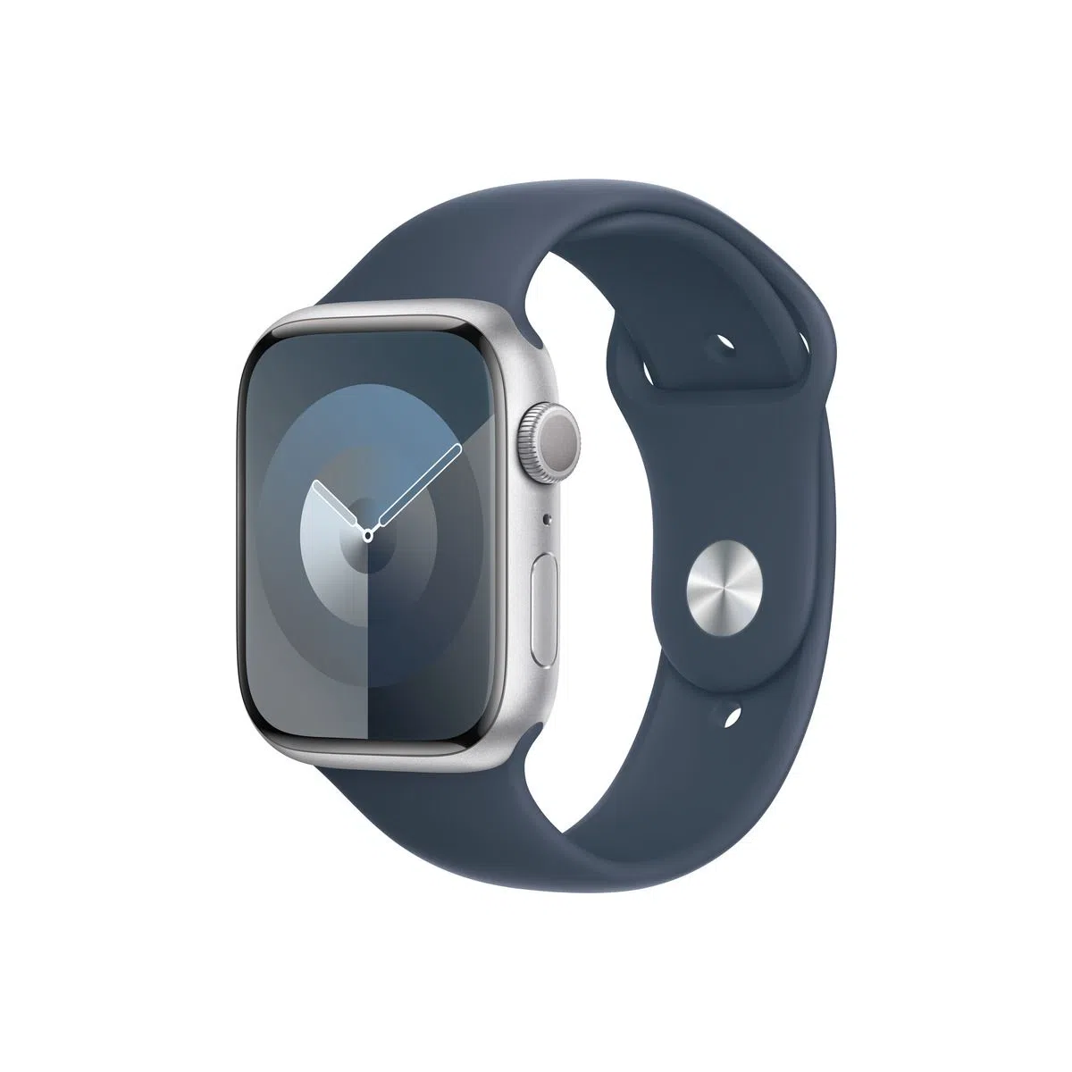 Apple Watch Series 9 GPS 45mm Silver aluminium case with Storm Blue sport band - M/L
