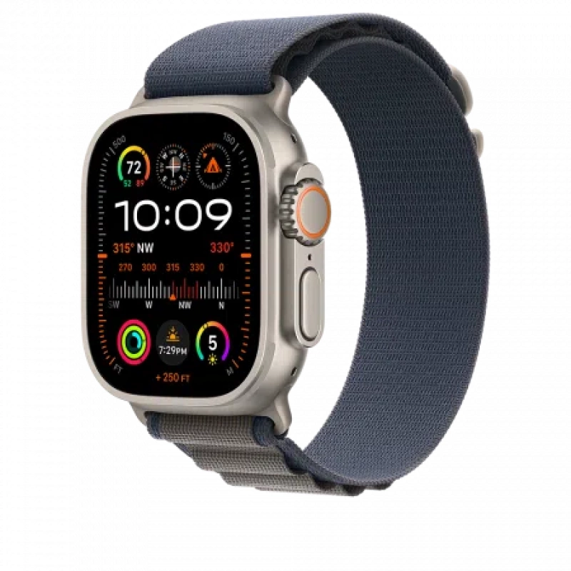 Apple Watch Ultra2 Cellular 49mm titanium case with Blue Alpine loop - large
