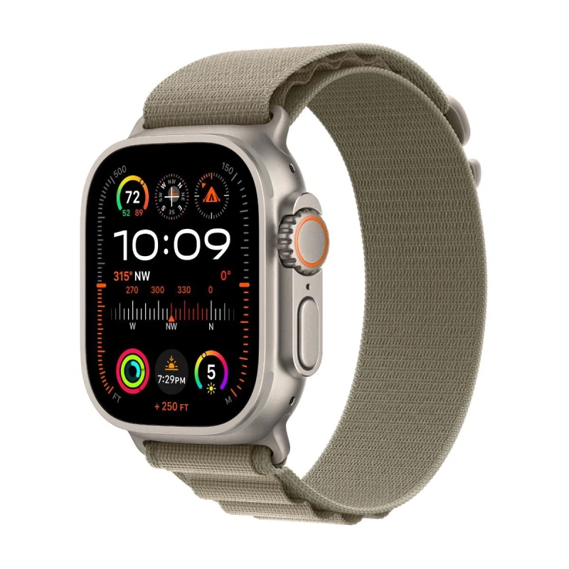 Apple Watch Ultra2 Cellular 49mm titanium case with Olive Alpine loop - small