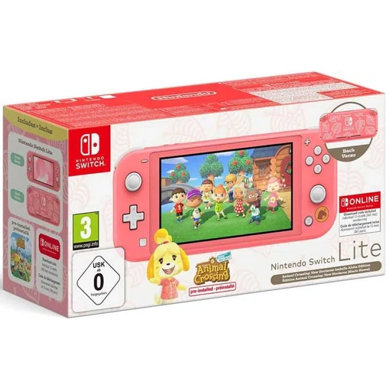 Nintendo Switch Lite Console - Coral Animal Crossing Isabelle's Aloha 12M NSO bundle