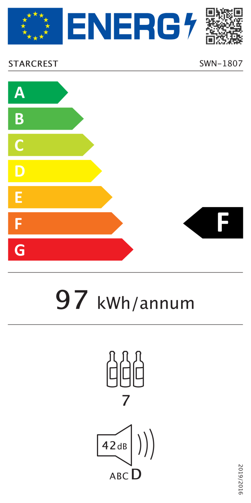 STARCREST SWN-1807 Podpultni ugradbeni hladnjak za vino